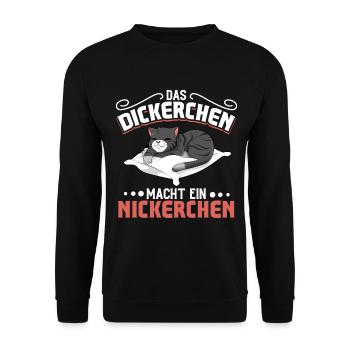 Katze - Das Dickerchen macht ein Nickerchen - Unisex Pullover - Schwarz - Vorne - Alina (178cm) & Michal (187cm)