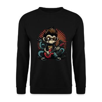 Affe Schimpanse spielt Acousitc Rock Gitarre - Unisex Pullover - Schwarz - Vorne - Alina (178cm) & Michal (187cm)