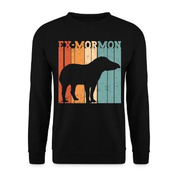 Ex Mormonen Tapir Pferd LDS Retro Exmo - Unisex Pullover - Schwarz - Vorne - Alina (178cm) & Michal (187cm)