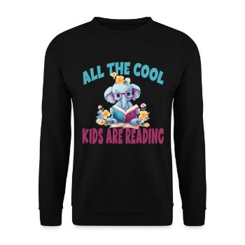All The Cool Kids Are Reading Elefant - Unisex Pullover - Schwarz - Vorne - Alina (178cm) & Michal (187cm)