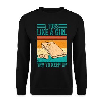 Lustiges Cornhole Corn Hole - Unisex Pullover - Schwarz - Vorne - Alina (178cm) & Michal (187cm)