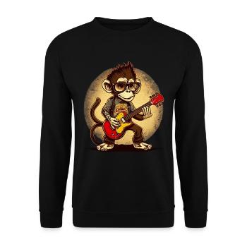 Affe Schimpanse spielt Acousitc Rock Gitarre - Unisex Pullover - Schwarz - Vorne - Alina (178cm) & Michal (187cm)