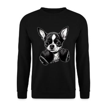 Niedlicher Chihuahua als Boxer für einen - Unisex Pullover - Schwarz - Vorne - Alina (178cm) & Michal (187cm)
