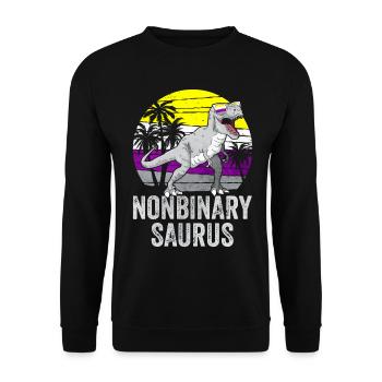 Non Binary Pride Flag Dinosaur Trex LGBTQ - Unisex Sweatshirt - black - Front - Alina (178cm) & Michal (187cm)