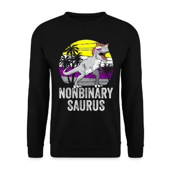 Non Binary Pride Flag Dinosaur Trex LGBTQ - Unisex Sweatshirt - black - Front - Alina (178cm) & Michal (187cm)
