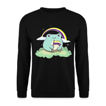 Nicht-binäre Stolz Flagge Niedlicher Frosch Subtil - Unisex Pullover - Schwarz - Vorne - Alina (178cm) & Michal (187cm)