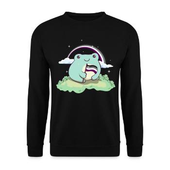 Asexual Pride Ace Flag Cute Frog Subtle LGBTQ - Unisex Pullover - Schwarz - Vorne - Alina (178cm) & Michal (187cm)