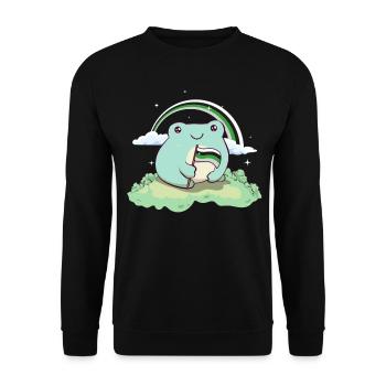 Demiromantische Stolzflagge Niedlicher Frosch Subt - Unisex Pullover - Schwarz - Vorne - Alina (178cm) & Michal (187cm)