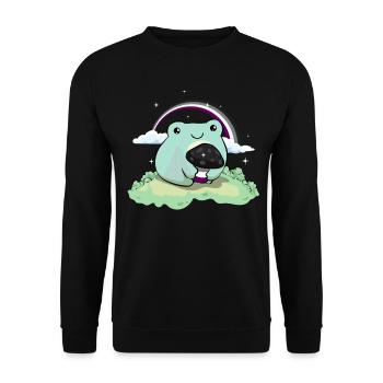 Asexual Pride Ace Flag Cute Frog Mushroom Subtle - Unisex Pullover - Schwarz - Vorne - Alina (178cm) & Michal (187cm)