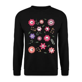Weirdcore Aesthetic Floral Eyes Muster - Unisex Pullover - Schwarz - Vorne - Alina (178cm) & Michal (187cm)