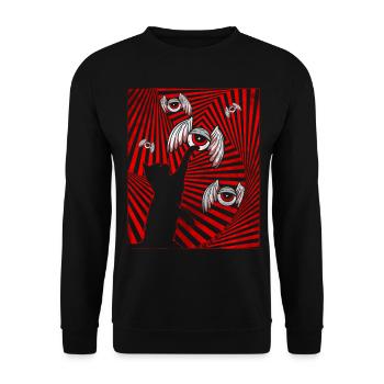 Weirdcore Aesthetic Black Cat Eyeballs Wings - Unisex Sweatshirt - black - Front - Alina (178cm) & Michal (187cm)