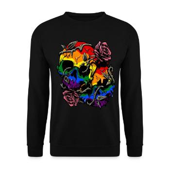 Gay Pride Rainbow Flag Skull Roses - Sweat-shirt Unisexe - noir - Devant - Alina (178cm) & Michal (187cm)