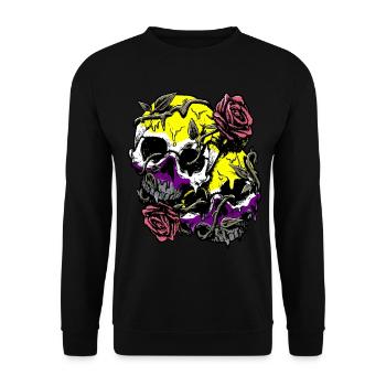 Non Binaire Fierté Drapeau Crâne Roses Subtil LGBT - Sweat-shirt Unisexe - noir - Devant - Alina (178cm) & Michal (187cm)