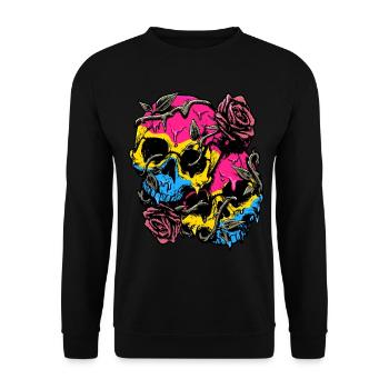 Pansexual Pride Pan Flag Skull Roses Subtil LGBTQ - Unisex Pullover - Schwarz - Vorne - Alina (178cm) & Michal (187cm)