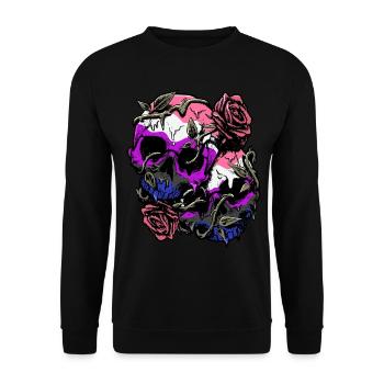Genre Fluid Fierté Drapeau Crâne Roses Subtil LGB - Sweat-shirt Unisexe - noir - Devant - Alina (178cm) & Michal (187cm)