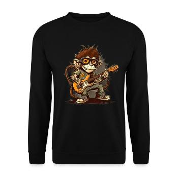 Affe Schimpanse spielt Acousitc Rock Gitarre - Unisex Pullover - Schwarz - Vorne - Alina (178cm) & Michal (187cm)