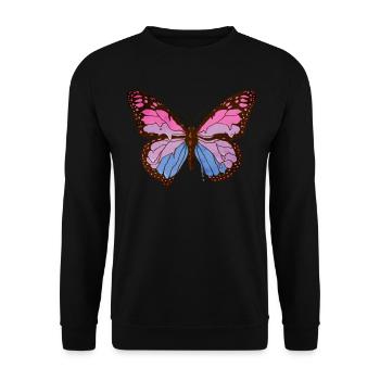Transgender Stolz Trans Flagge Schmetterling Subti - Unisex Pullover - Schwarz - Vorne - Alina (178cm) & Michal (187cm)
