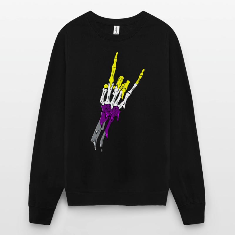 Non Binary Pride Flag Devil Horn Skeleton Subtle Unisex Pullover