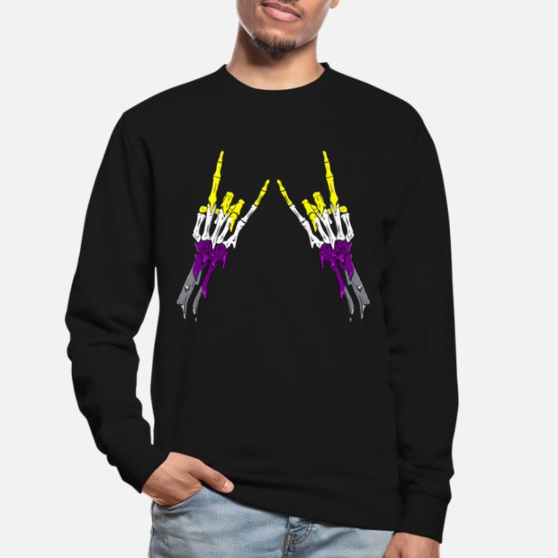 Non Binary Pride Flag Devil Horn Skeleton Subtle Unisex Pullover