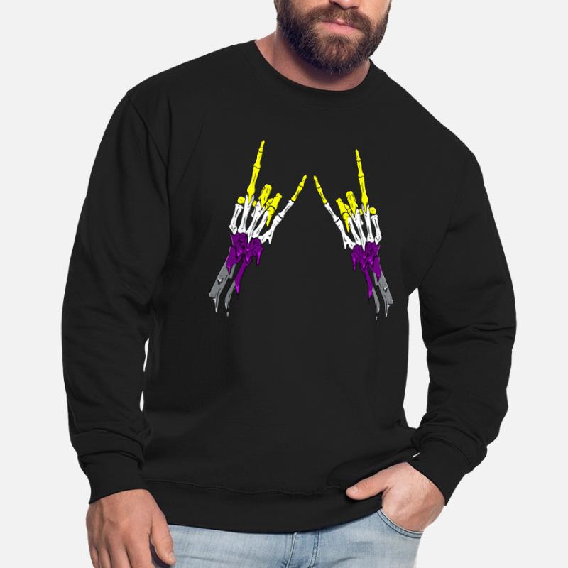 Non Binary Pride Flag Devil Horn Skeleton Subtle Unisex Pullover
