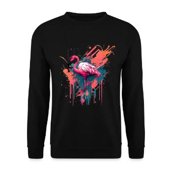 Flamingo Color Splash für einen Flamingo Fan - Unisex Pullover - Schwarz - Vorne - Alina (178cm) & Michal (187cm)