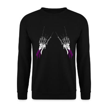 Asexual Pride Ace Flag Devil Horn Skeleton Subtle - Unisex Pullover - Schwarz - Vorne - Alina (178cm) & Michal (187cm)