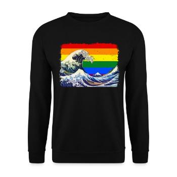 Gay Pride Rainbow Flag Big Wave Off Kanagaw - Unisex Sweatshirt - black - Front - Alina (178cm) & Michal (187cm)
