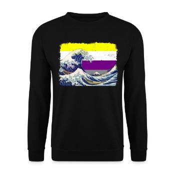 Drapeau de la fierté non binaire Grande vague au large de Kanagawa - Sweat-shirt Unisexe - noir - Devant - Alina (178cm) & Michal (187cm)