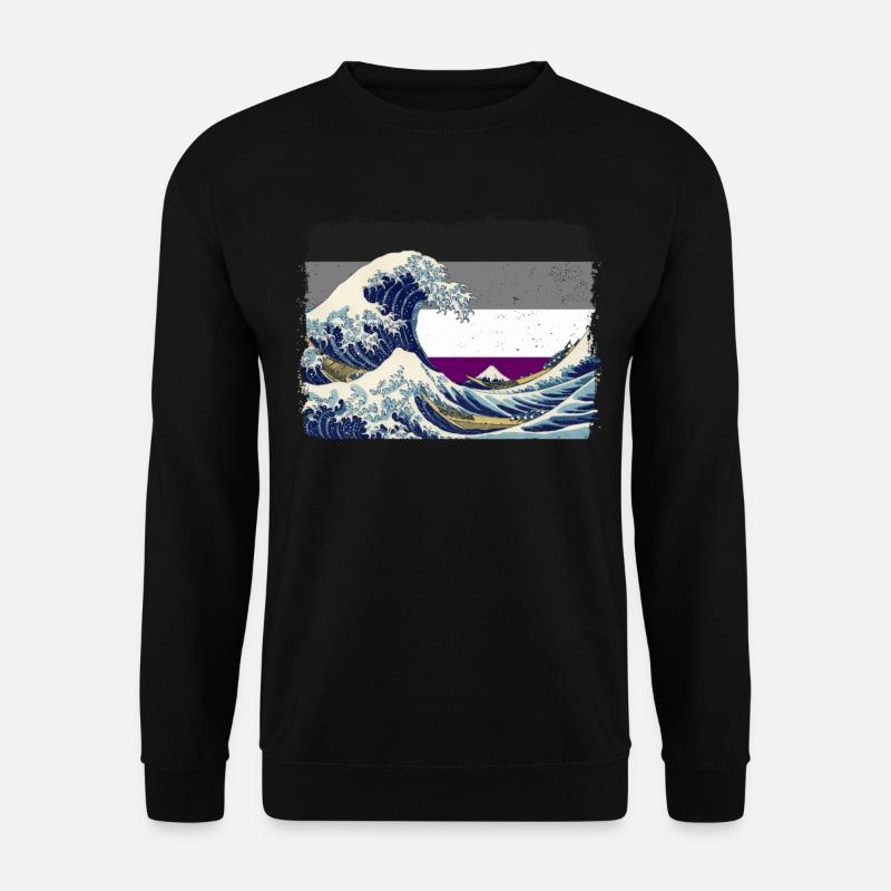 Asexueller Stolz Ace Flagge Große Welle vor Kanaga - Unisex Pullover - Schwarz
