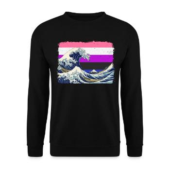 Gender Fluid Pride Flag Big Wave off Kanagawa - Unisex Sweatshirt - black - Front - Alina (178cm) & Michal (187cm)