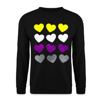 Nicht binär Stolz Flagge Herzen Subtil LGBTQ - Unisex Pullover - Schwarz - Vorne - Alina (178cm) & Michal (187cm)