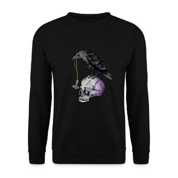 Gothic crow with Mjölnir necklace on skull - Goth - Unisex Sweatshirt - black - Front - Alina (178cm) & Michal (187cm)