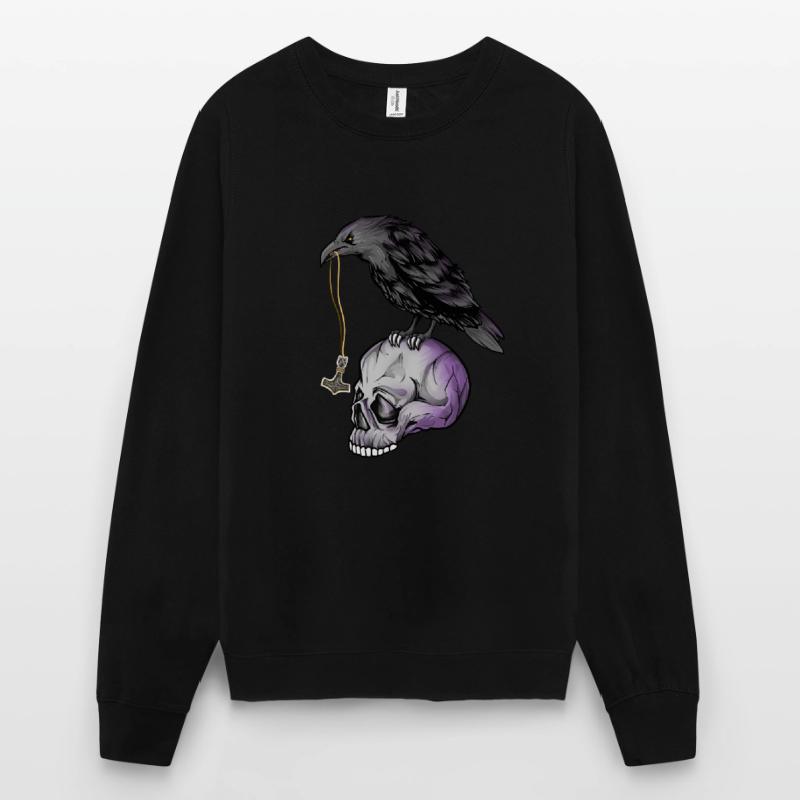 Gothic Krähe mit Mjölnir Kette auf Schädel - Goth Unisex Pullover