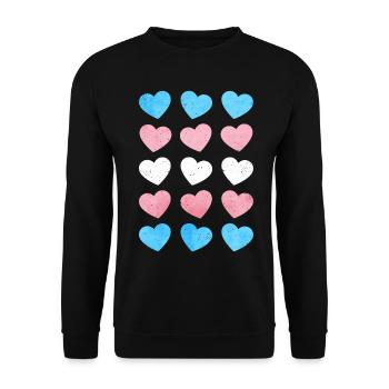 Transgender Stolz Trans Flagge Herzen Subtile LGBT - Unisex Pullover - Schwarz - Vorne - Alina (178cm) & Michal (187cm)