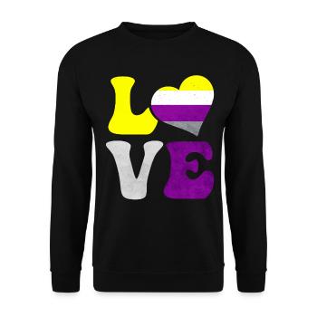 Nicht-binäre Stolz Flagge LIEBE Herz LGBTQ - Unisex Pullover - Schwarz - Vorne - Alina (178cm) & Michal (187cm)