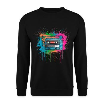 Kassette Musik 80s Pop Style für alle die die 80s - Unisex Pullover - Schwarz - Vorne - Alina (178cm) & Michal (187cm)