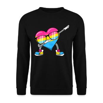 Pansexuelle Stolz Pan Flag Dabbing Herz Sublte - Unisex Pullover - Schwarz - Vorne - Alina (178cm) & Michal (187cm)