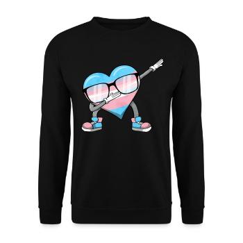 Transgender Stolz Trans Flagge Tupfen Herz Sublte - Unisex Pullover - Schwarz - Vorne - Alina (178cm) & Michal (187cm)