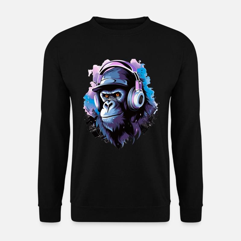 Gorilla Musik Kopfhörer Musik Affe - Unisex Pullover - Schwarz