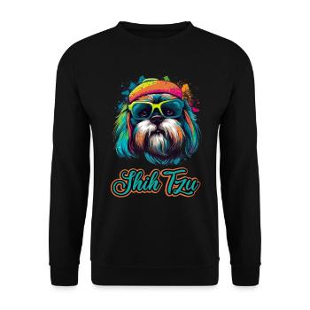 Shih Tzu Hund Hunderasse Löwenhund - Unisex Pullover - Schwarz - Vorne - Alina (178cm) & Michal (187cm)