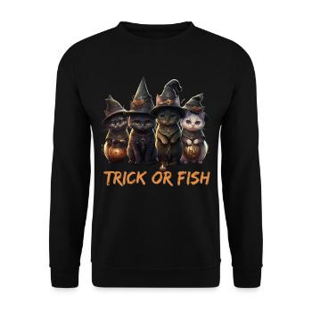 Trick Or Fish Halloween Katzen als Hexen - Unisex Pullover - Schwarz - Vorne - Alina (178cm) & Michal (187cm)
