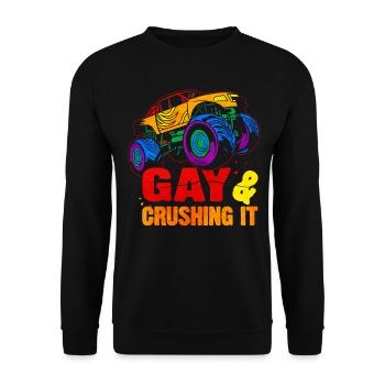 Gay Pride Regenbogenflagge Monster Truck - Unisex Pullover - Schwarz - Vorne - Alina (178cm) & Michal (187cm)