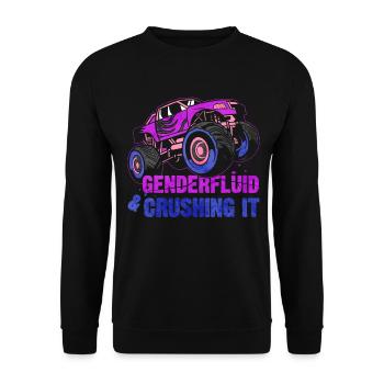 Gender Fluid Pride Monster Truck - Unisex Sweatshirt - black - Front - Alina (178cm) & Michal (187cm)
