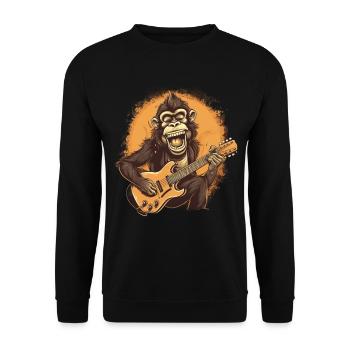 Affe Schimpanse spielt Acousitc Rock Gitarre - Unisex Pullover - Schwarz - Vorne - Alina (178cm) & Michal (187cm)