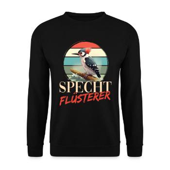 Specht Flüsterer Buntspecht Vogel - Unisex Pullover - Schwarz - Vorne - Alina (178cm) & Michal (187cm)