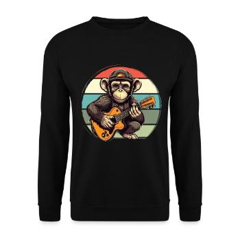 Affe Schimpanse spielt Acousitc Rock Gitarre - Unisex Pullover - Schwarz - Vorne - Alina (178cm) & Michal (187cm)