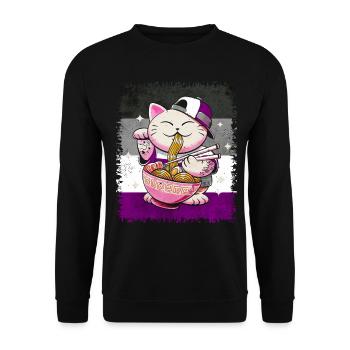 Asexual Pride Ass Flag Japanese Ramen Cat - Unisex Sweatshirt - black - Front - Alina (178cm) & Michal (187cm)