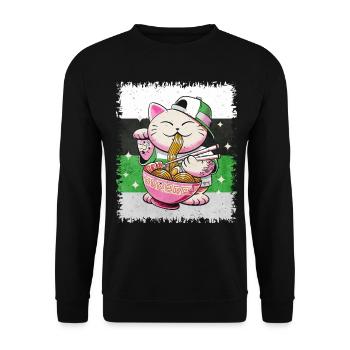 Demiromantic Pride Flag Japanese Ramen Kat - Unisex Sweatshirt - black - Front - Alina (178cm) & Michal (187cm)