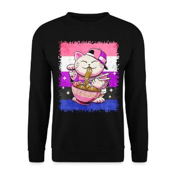 Genre Fluid Pride Flag Japonais Ramen Cat S - Sweat-shirt Unisexe - noir - Devant - Alina (178cm) & Michal (187cm)