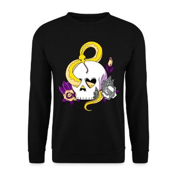 Non Binaire Fierté Drapeau Crâne Serpents Roses - Sweat-shirt Unisexe - noir - Devant - Alina (178cm) & Michal (187cm)